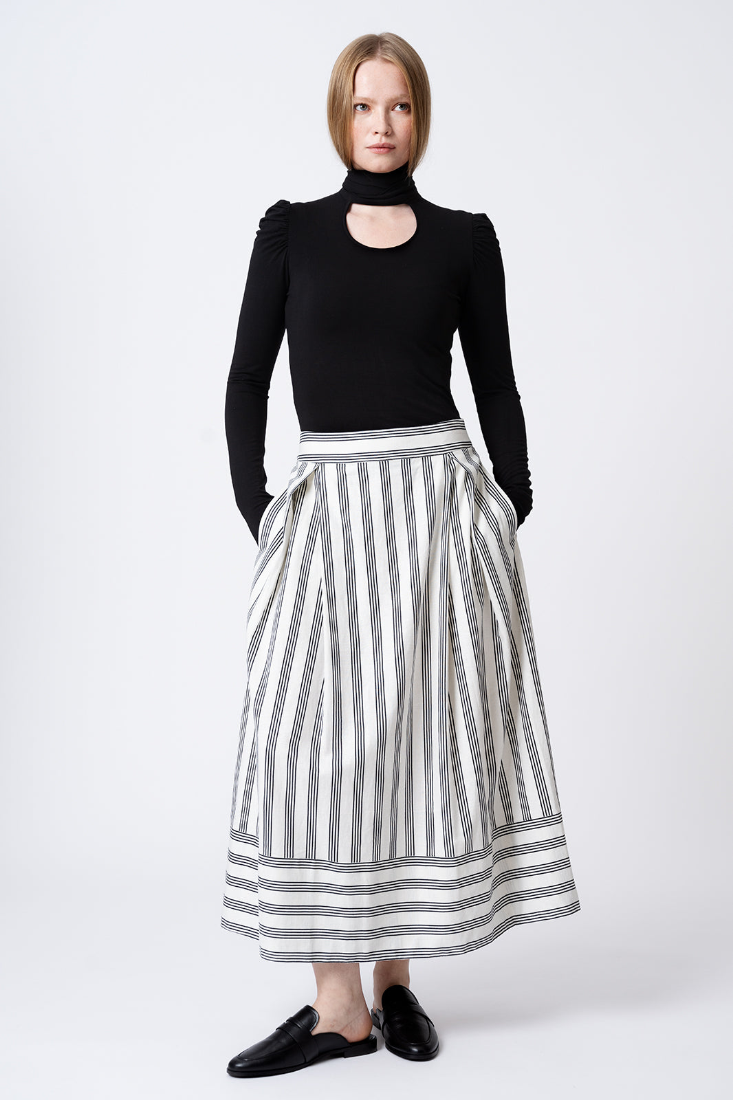 Midi Cotton Skirt Off White/Black