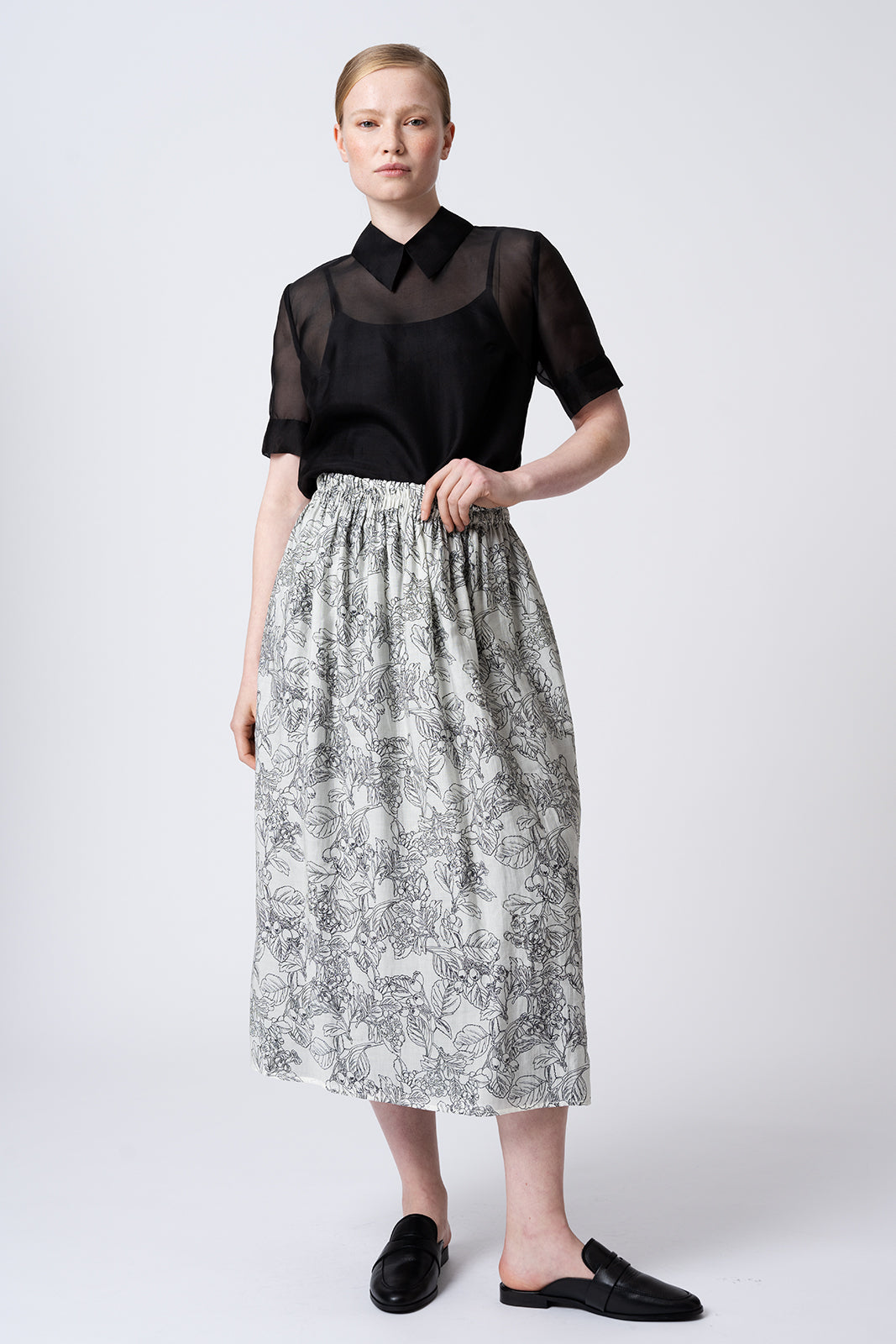 Frilly Silk Skirt Off White/Black