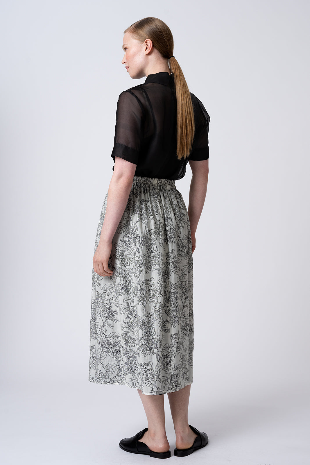 Frilly Silk Skirt Off White/Black